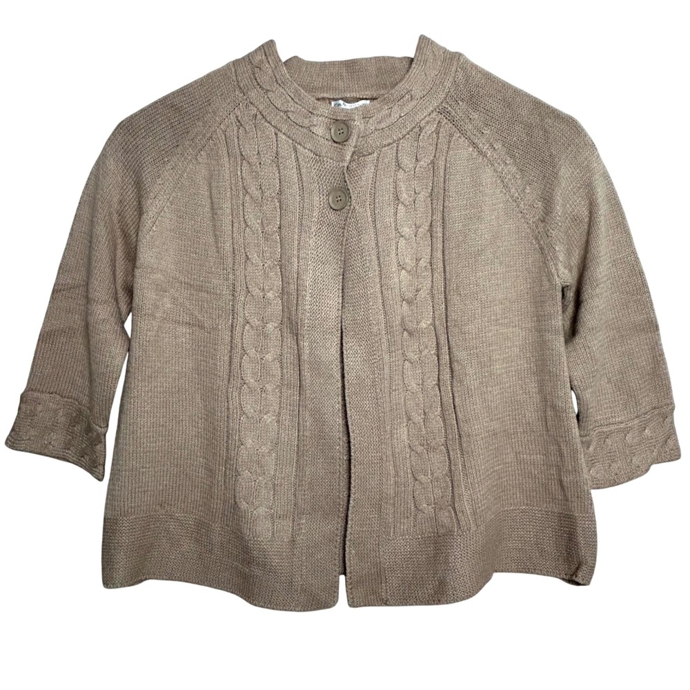 Croft & Barrow Womens Medium Coffee Brown Cable Knit 3/4 Sleeve Button Cardigan